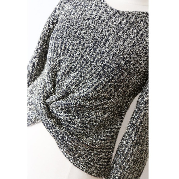 Super Sparkly Twist Knot Front Rib Knit Sweater - Picture 2 of 8